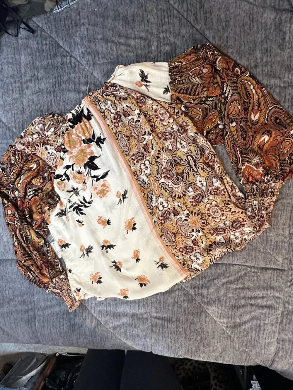 NWT Free People Gemini Blouse Sand Combo Patchwork Boho Top - Small